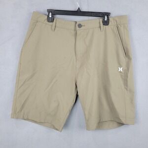 Hurley Chino Shorts Mens 36 Beige‎ Slash Pockets Logo Resort Wear Golf Tennis